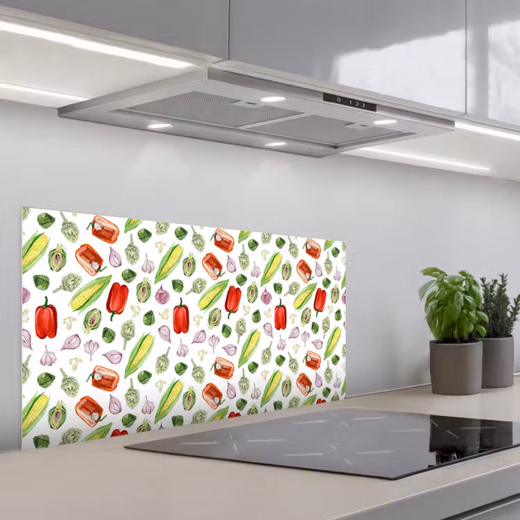 Paprika - Maïs - Patroon - Groente keuken achterwand spatscherm middel 899 -3d_schuin