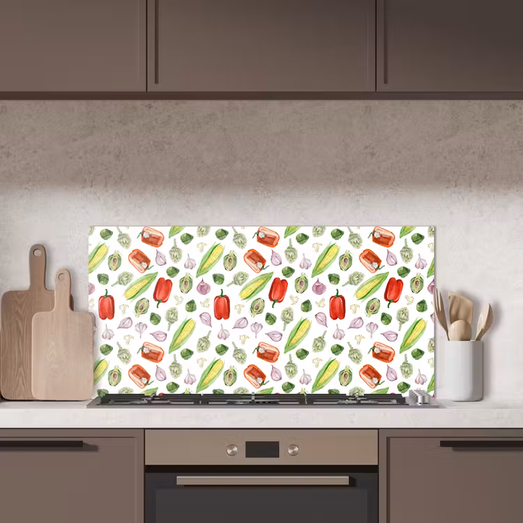 Paprika - Maïs - Patroon - Groente keuken achterwand spatscherm middel 899 -sfeer2