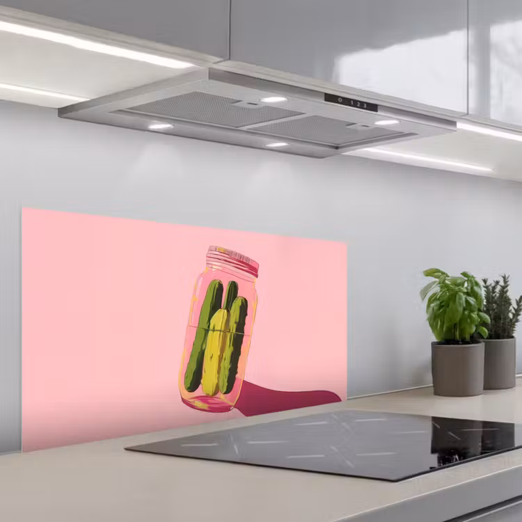 Augurken - Pot - Schaduw - Roze keuken achterwand spatscherm middel -3d_schuin