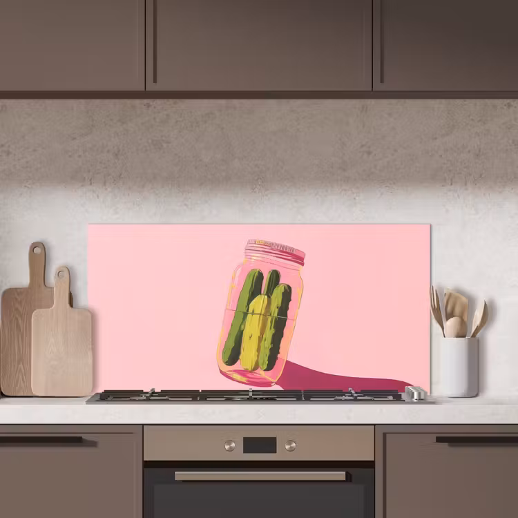 Augurken - Pot - Schaduw - Roze keuken achterwand spatscherm middel -sfeer2