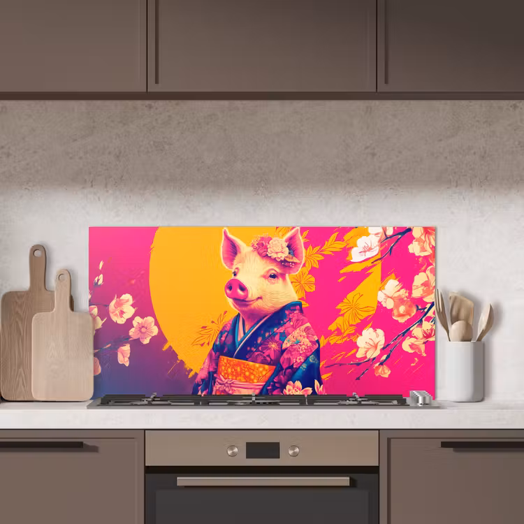 Varken - Bloemkroon - Kimono - Abstract keuken achterwand spatscherm middel -sfeer2