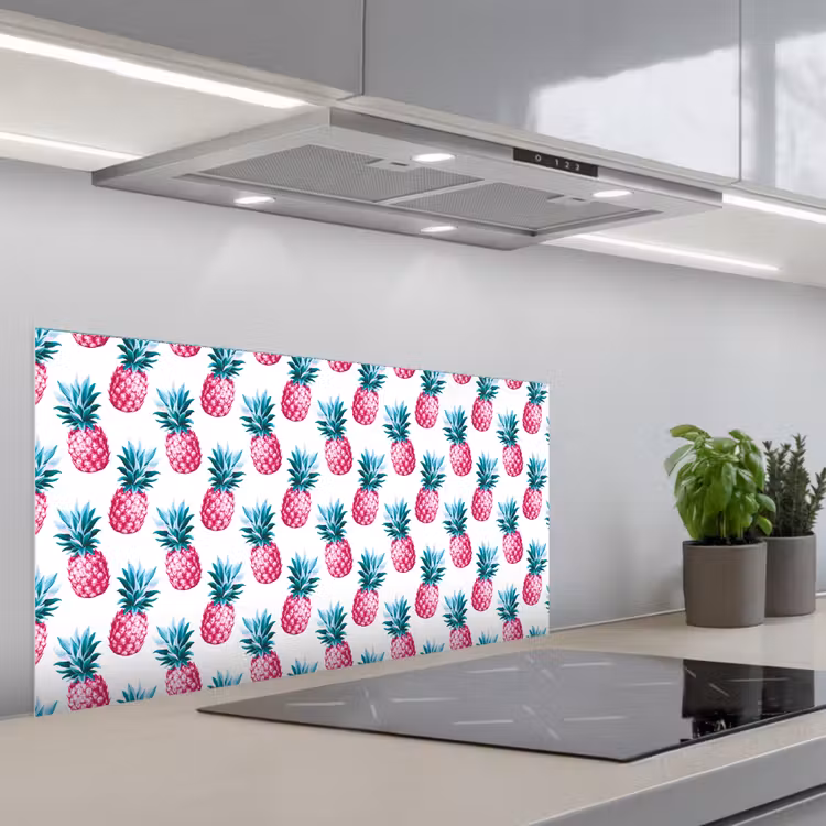 Ananas - Roze - Wit keuken achterwand spatscherm middel 899 -3d_schuin
