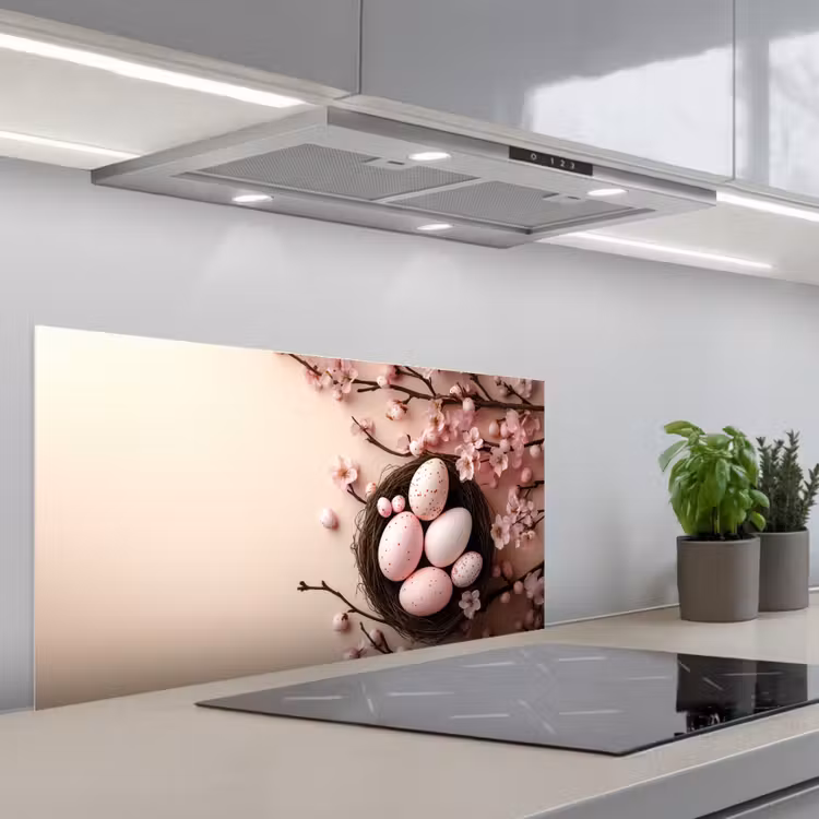 Roze - Bloesems - Eieren keuken achterwand spatscherm middel -3d_schuin