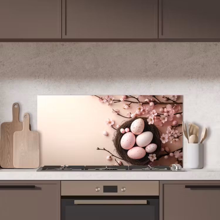 Roze - Bloesems - Eieren keuken achterwand spatscherm middel -sfeer2