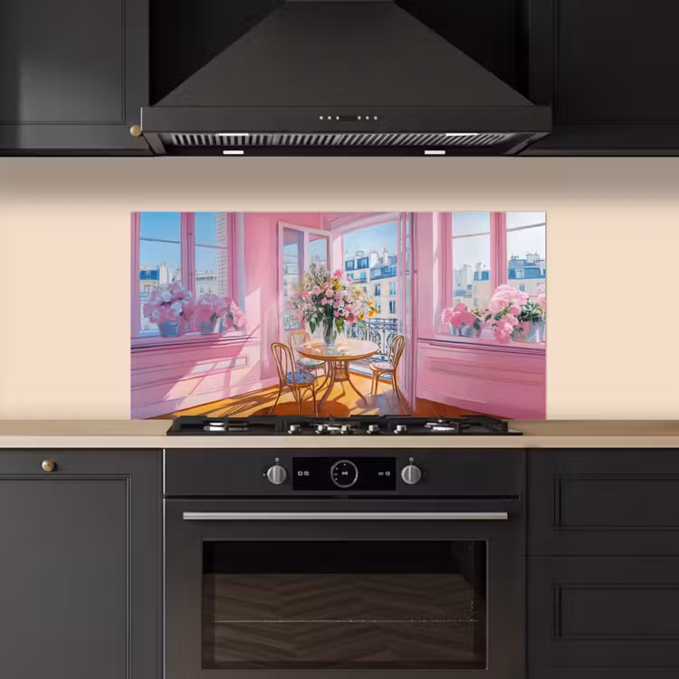 Pink - City - Bloemen keuken achterwand spatscherm middel -sfeer1