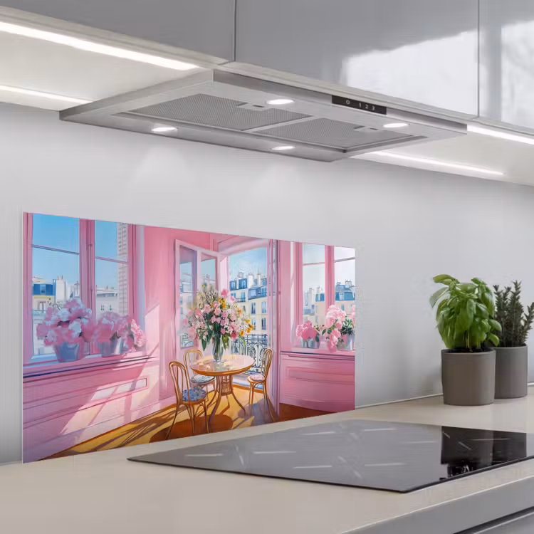 Pink - City - Bloemen keuken achterwand spatscherm middel -3d_schuin