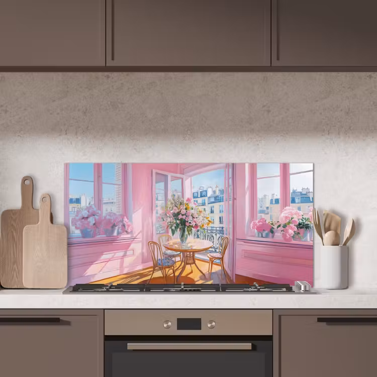 Pink - City - Bloemen keuken achterwand spatscherm middel -sfeer2
