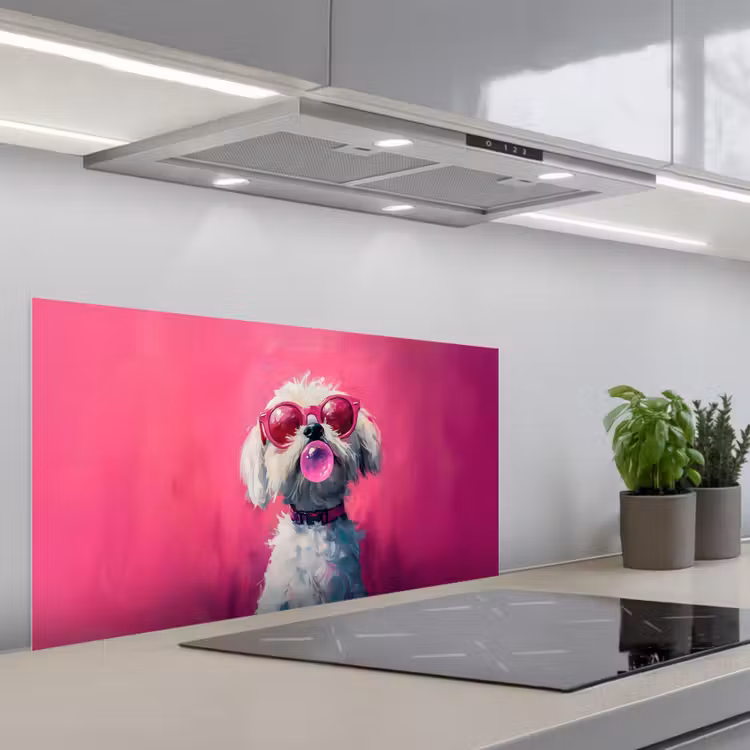 Pink - Hond - Bubbel keuken achterwand spatscherm middel -3d_schuin