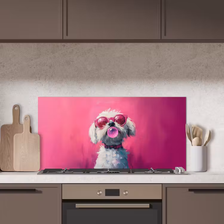 Pink - Hond - Bubbel keuken achterwand spatscherm middel -sfeer2