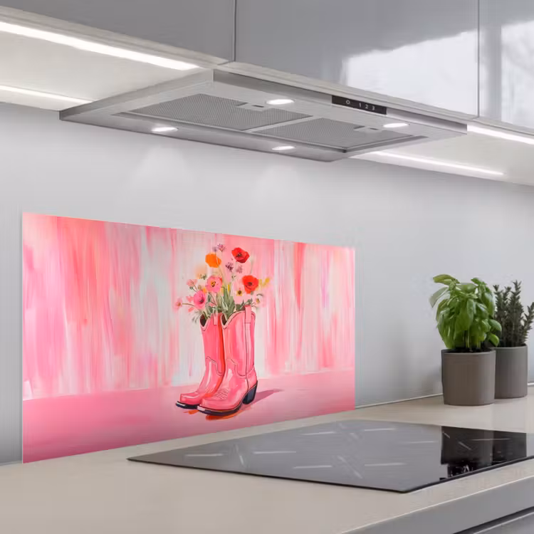 Roze - Bloemen - Cowboy keuken achterwand spatscherm middel -3d_schuin