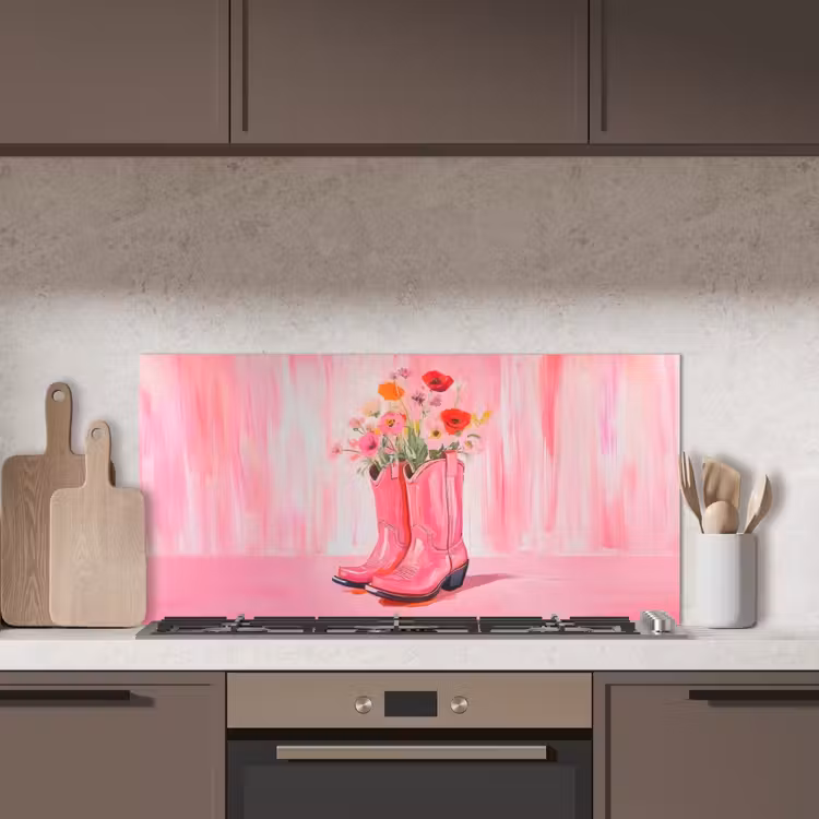 Roze - Bloemen - Cowboy keuken achterwand spatscherm middel -sfeer2