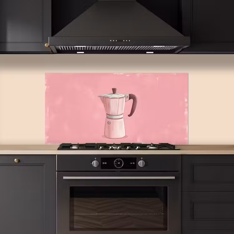 Roze - Mokkapot - Illustratie - Koffie keuken achterwand spatscherm middel -sfeer1