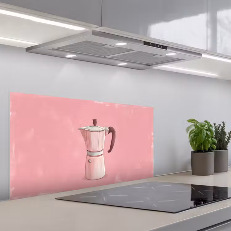 Roze - Mokkapot - Illustratie - Koffie keuken achterwand spatscherm middel -3d_schuin