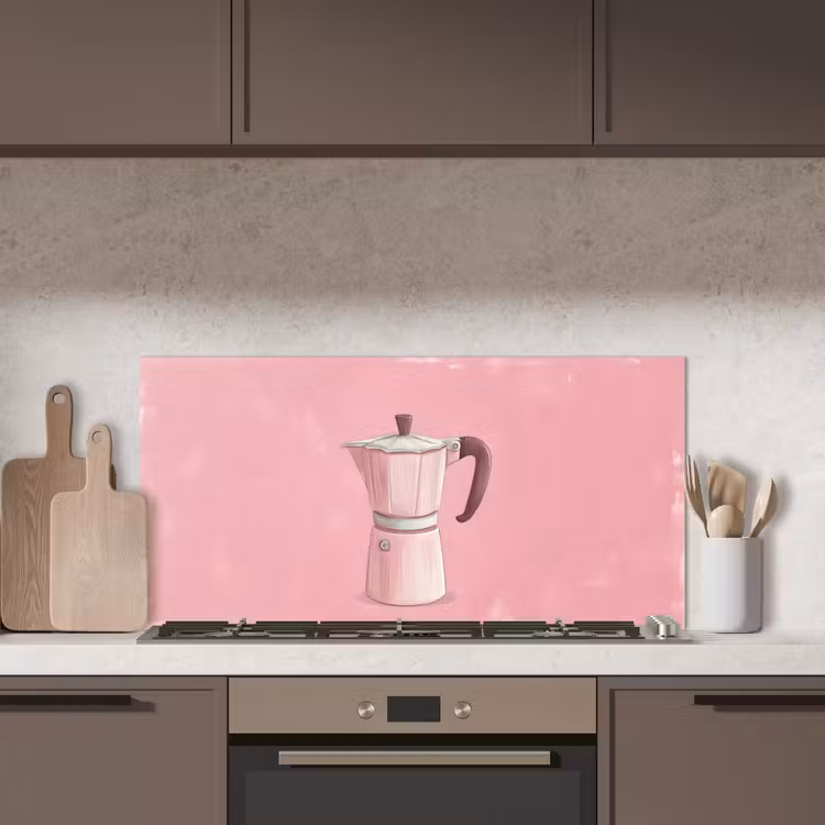 Roze - Mokkapot - Illustratie - Koffie keuken achterwand spatscherm middel -sfeer2