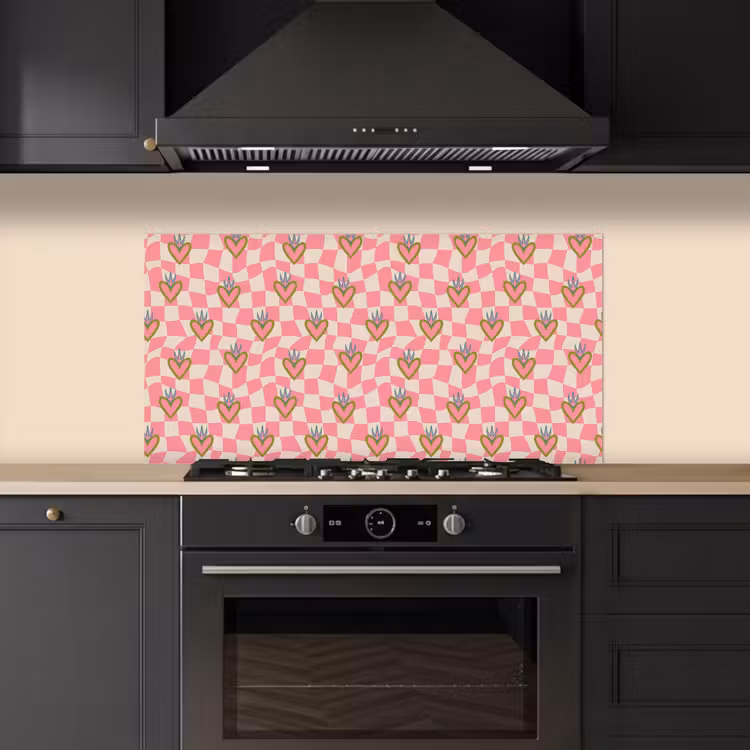 Roze - Retro - Patroon - Geblokt keuken achterwand spatscherm middel 899 -sfeer1