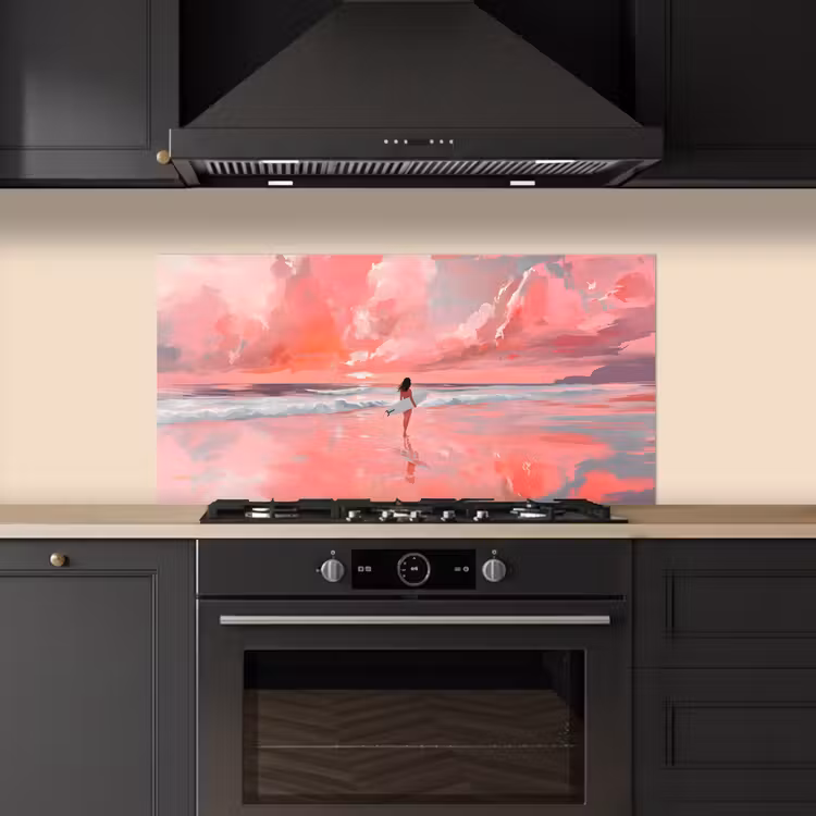 Roze - Surfen - Zee keuken achterwand spatscherm middel -sfeer1