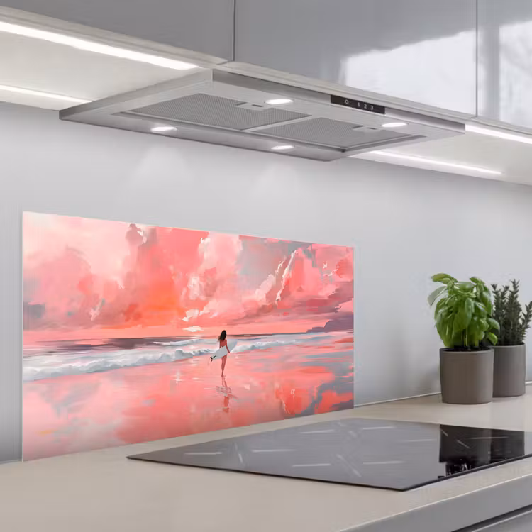 Roze - Surfen - Zee keuken achterwand spatscherm middel -3d_schuin