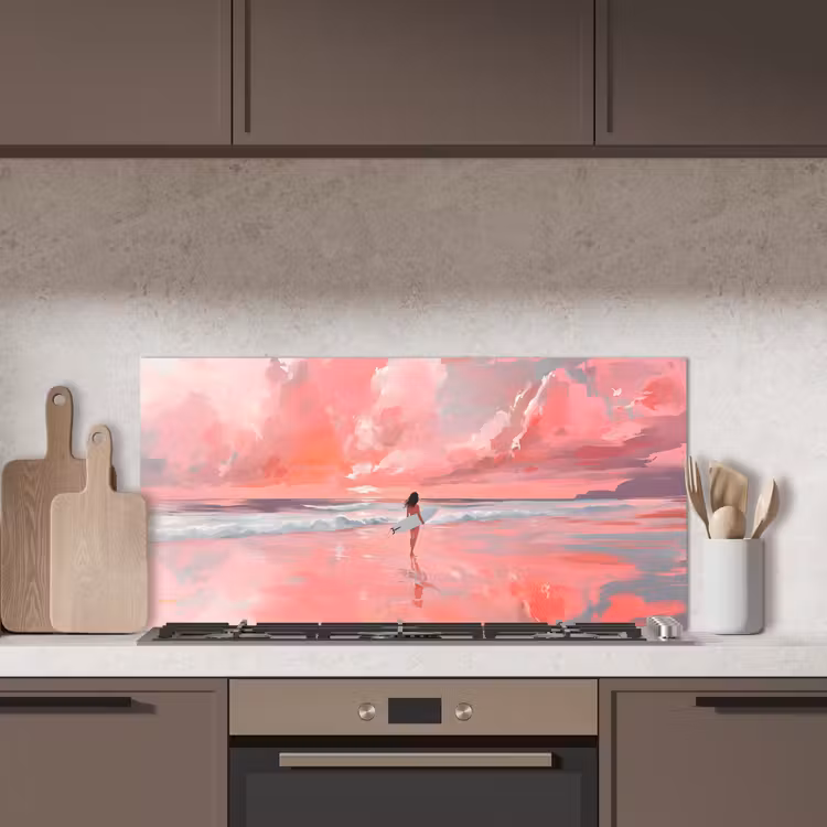 Roze - Surfen - Zee keuken achterwand spatscherm middel -sfeer2