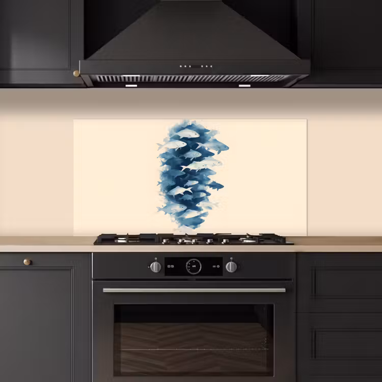 Vissen - Minimalistisch - Blauw keuken achterwand spatscherm middel -sfeer1