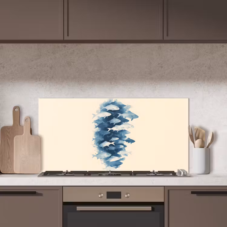 Vissen - Minimalistisch - Blauw keuken achterwand spatscherm middel -sfeer2