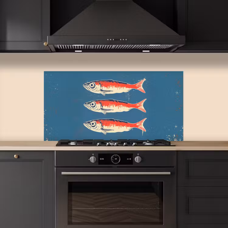 Vissen - Rood - Blauw keuken achterwand spatscherm middel -sfeer1