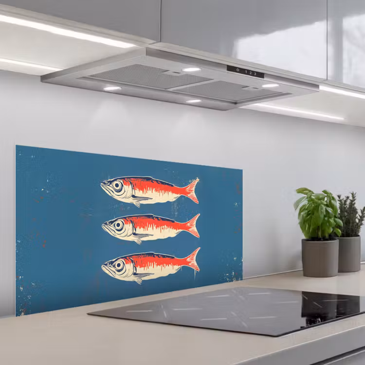 Vissen - Rood - Blauw keuken achterwand spatscherm middel -3d_schuin