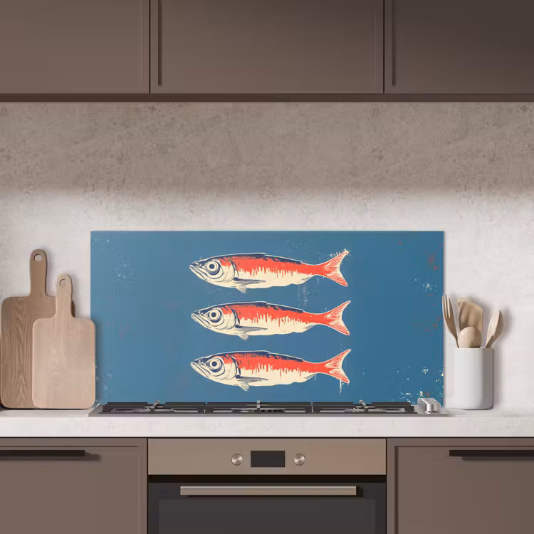 Vissen - Rood - Blauw keuken achterwand spatscherm middel -sfeer2