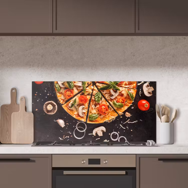 Pizza - Groente - Kruiden - Keuken - Industrieel keuken achterwand spatscherm middel -sfeer2