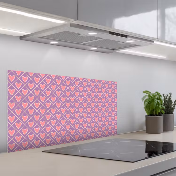 Ruit - Patroon - Paars - Hartjes keuken achterwand spatscherm middel 899 -3d_schuin