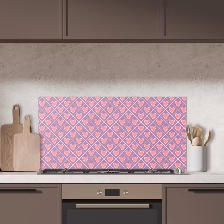 Ruit - Patroon - Paars - Hartjes keuken achterwand spatscherm middel 899 -sfeer2