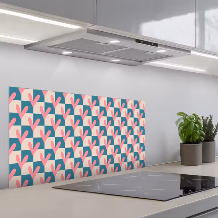 Vlakken - Hartjes - Patroon - Retro keuken achterwand spatscherm middel 899 -3d_schuin