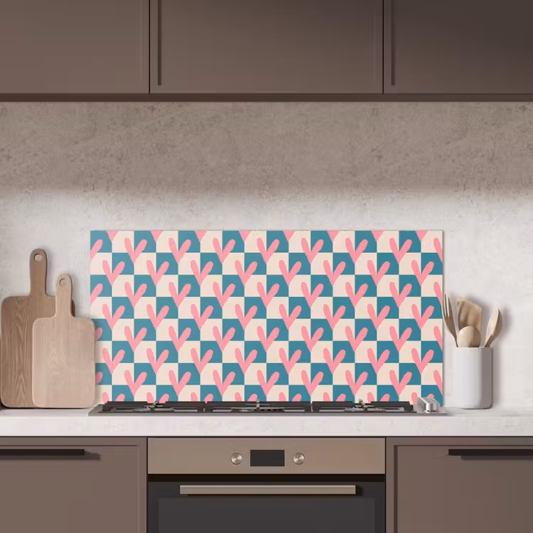 Vlakken - Hartjes - Patroon - Retro keuken achterwand spatscherm middel 899 -sfeer2