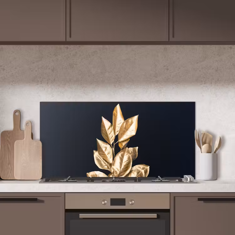 Plant - Bladeren - Goud - Zwart - Luxe keuken achterwand spatscherm middel -sfeer2