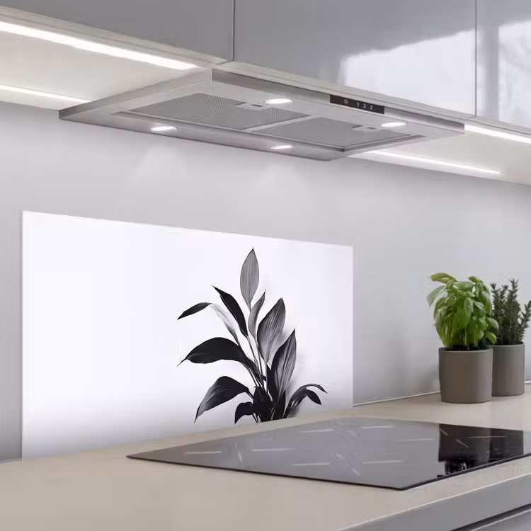 Plant - Bladeren - Minimalistisch - Zwart keuken achterwand spatscherm middel -3d_schuin