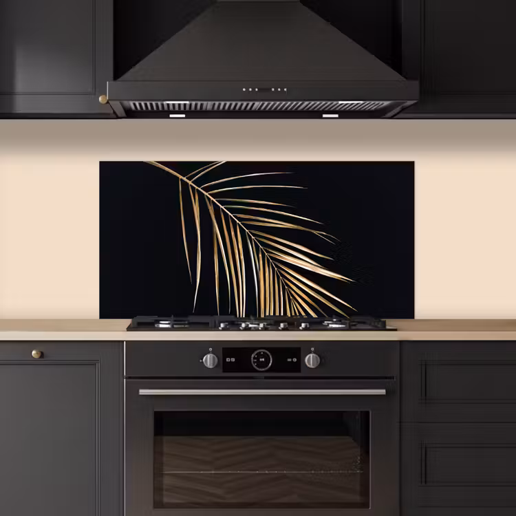 Planten - Goud - Zwart - Bladeren - Luxe keuken achterwand spatscherm middel -sfeer1