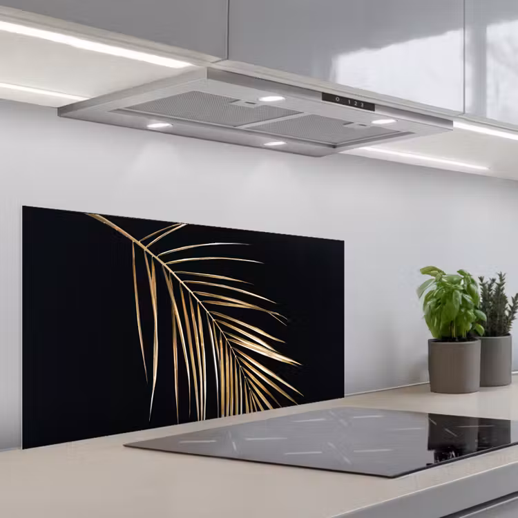 Planten - Goud - Zwart - Bladeren - Luxe keuken achterwand spatscherm middel -3d_schuin