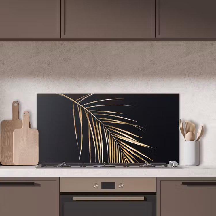 Planten - Goud - Zwart - Bladeren - Luxe keuken achterwand spatscherm middel -sfeer2