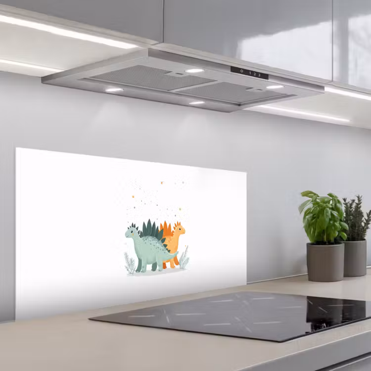 Planten - Sterren - Dinosaurussen - Oranje keuken achterwand spatscherm middel -3d_schuin