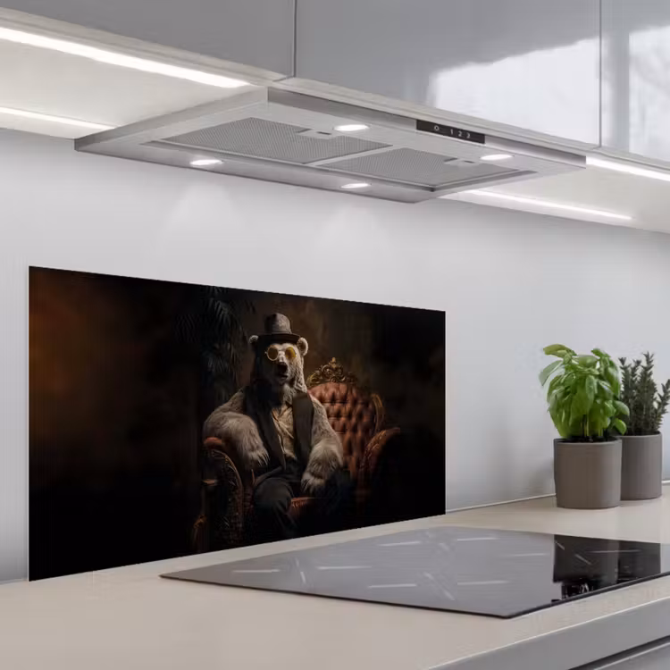 Ijsbeer - Hoed - Bril - Stoel keuken achterwand spatscherm middel -3d_schuin