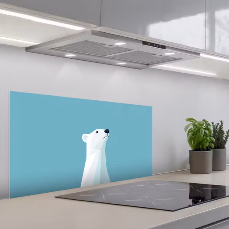 Ijsbeer - Lichtblauw - Minimalistisch keuken achterwand spatscherm middel -3d_schuin