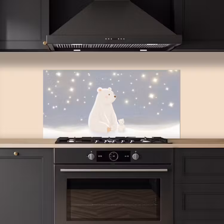 Ijsbeer - Sneeuw - Sterren - Blauw keuken achterwand spatscherm middel -sfeer1