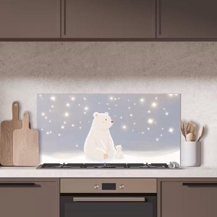Ijsbeer - Sneeuw - Sterren - Blauw keuken achterwand spatscherm middel -sfeer2