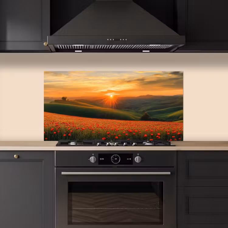 Klaprozen - Bloemen - Heuvels - Zonsondergang keuken achterwand spatscherm middel -sfeer1