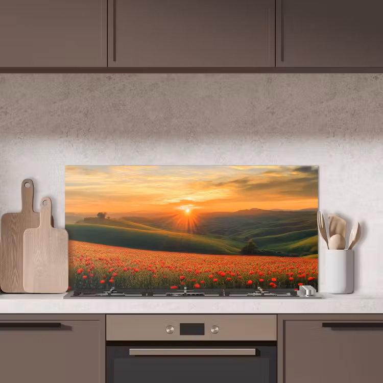 Klaprozen - Bloemen - Heuvels - Zonsondergang keuken achterwand spatscherm middel -sfeer2