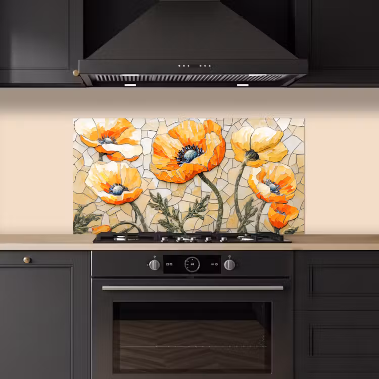 Klaprozen - Oranje - Mozaïek - Bladeren keuken achterwand spatscherm middel -sfeer1