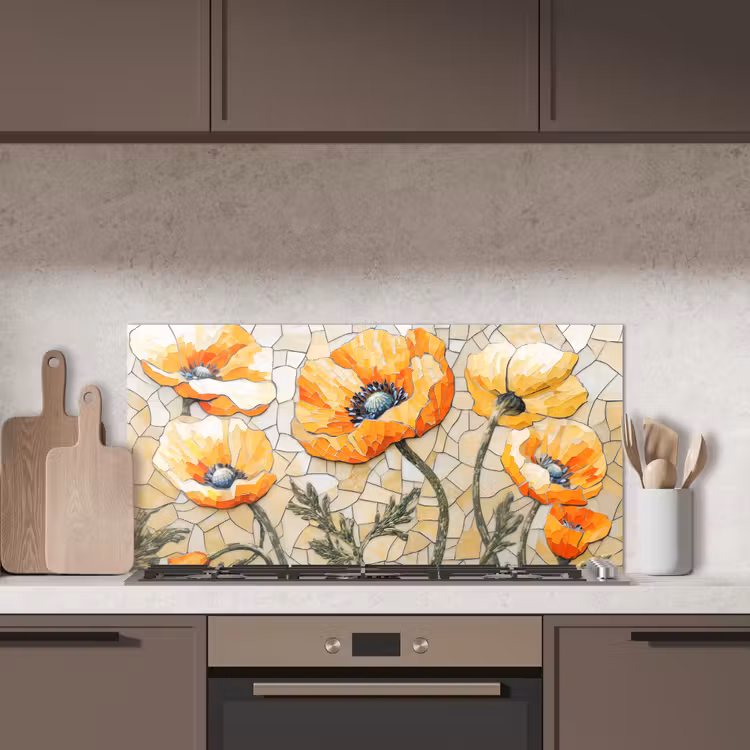 Klaprozen - Oranje - Mozaïek - Bladeren keuken achterwand spatscherm middel -sfeer2