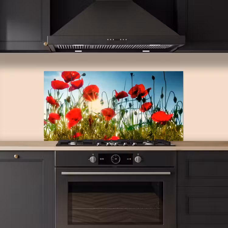 Klaprozen - Toscane - Zon - Rood - Blauw keuken achterwand spatscherm middel -sfeer1