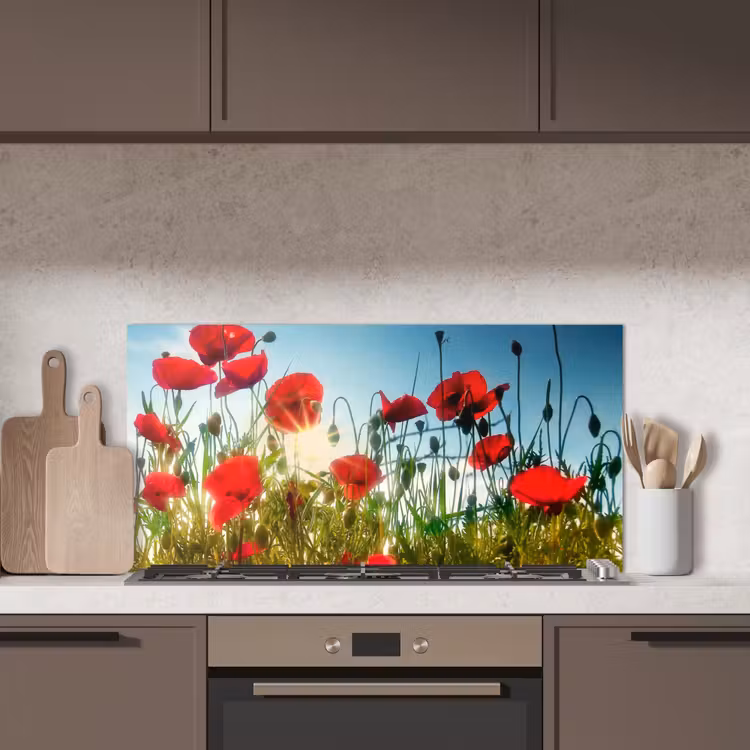 Klaprozen - Toscane - Zon - Rood - Blauw keuken achterwand spatscherm middel -sfeer2