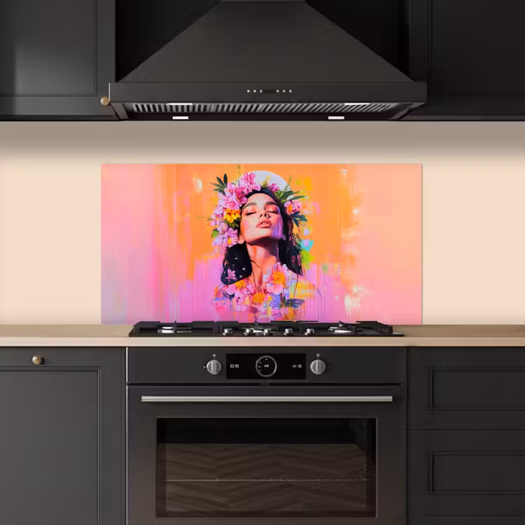 Portret - Bloemenkroon - Vrouw keuken achterwand spatscherm middel -sfeer1
