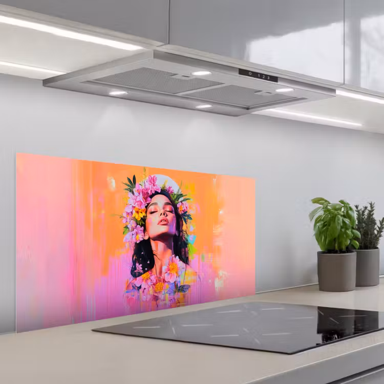 Portret - Bloemenkroon - Vrouw keuken achterwand spatscherm middel -3d_schuin